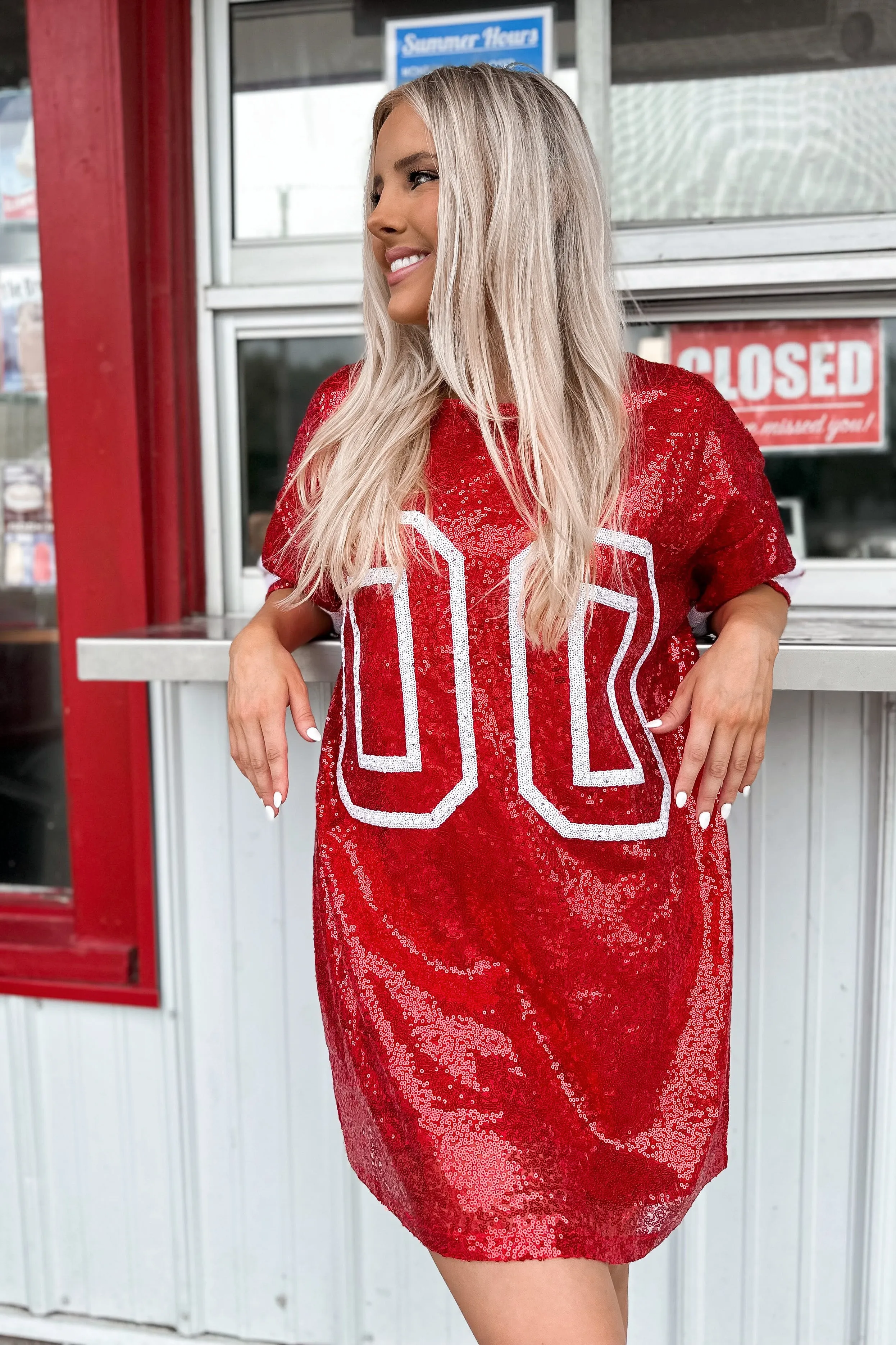 00 Jersey Sequin Dress Red- FINAL SALE