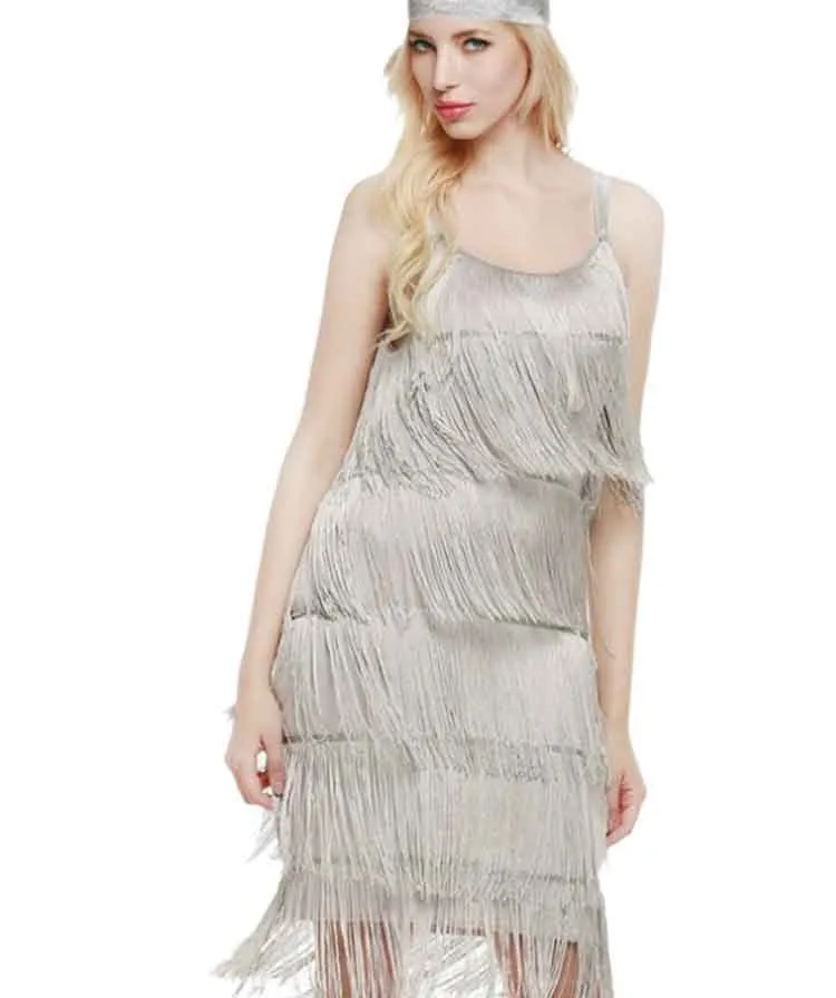 Vintage-Inspired 1920s Flapper Midi Dress with Art Deco Embellishments