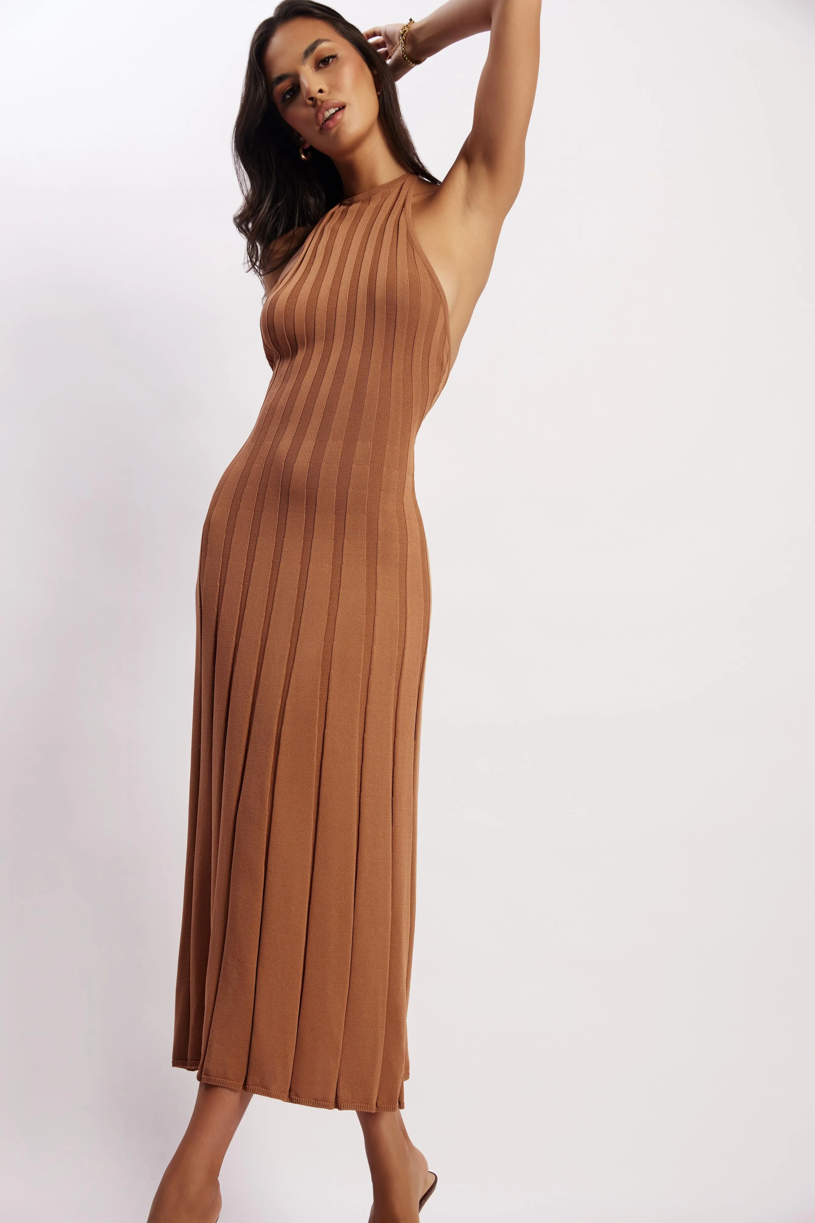 Adrienne Halter Neck Midi Dress - Tan