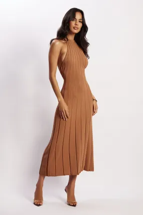 Adrienne Halter Neck Midi Dress - Tan