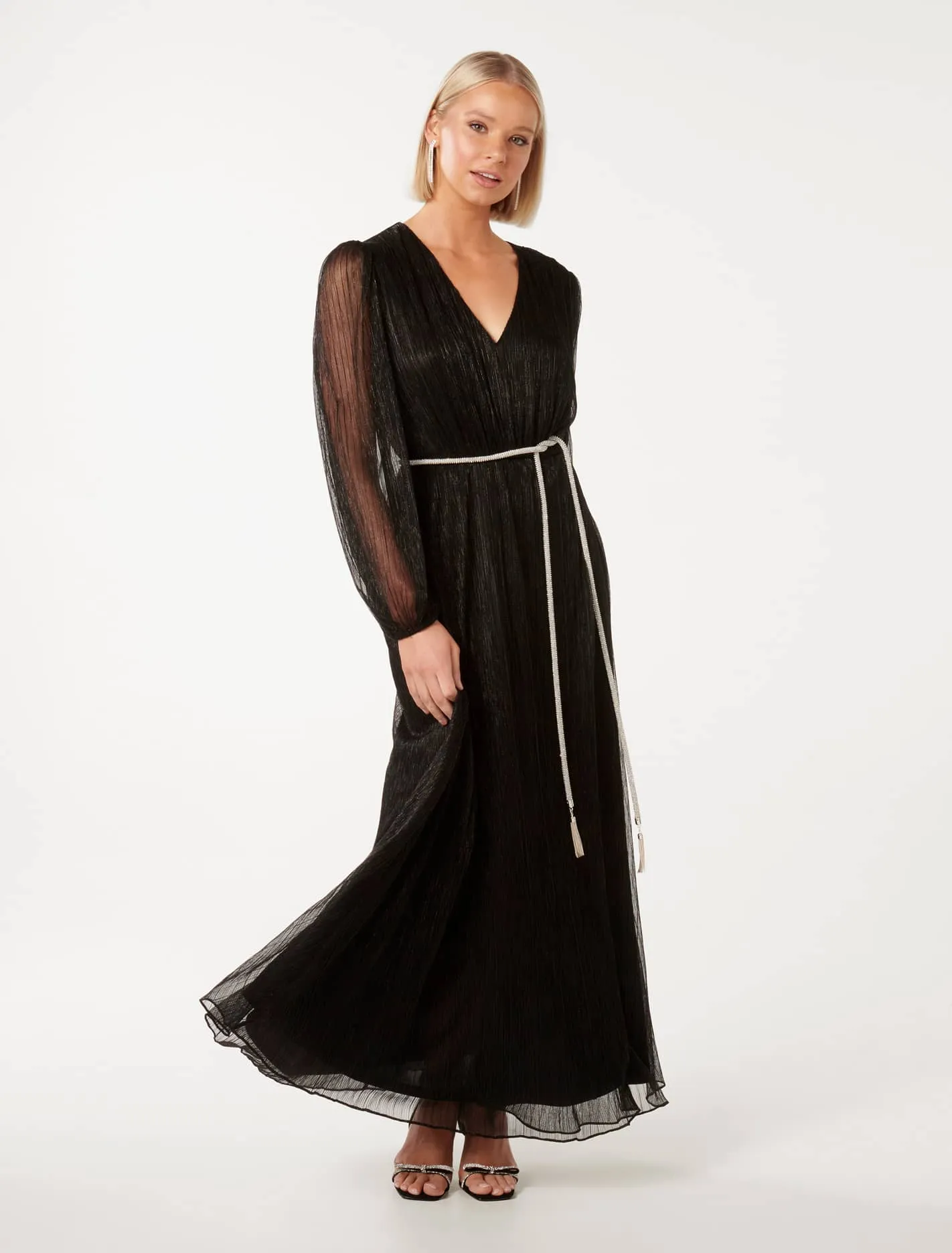 Amina Diamante Belt Plisse Maxi Dress