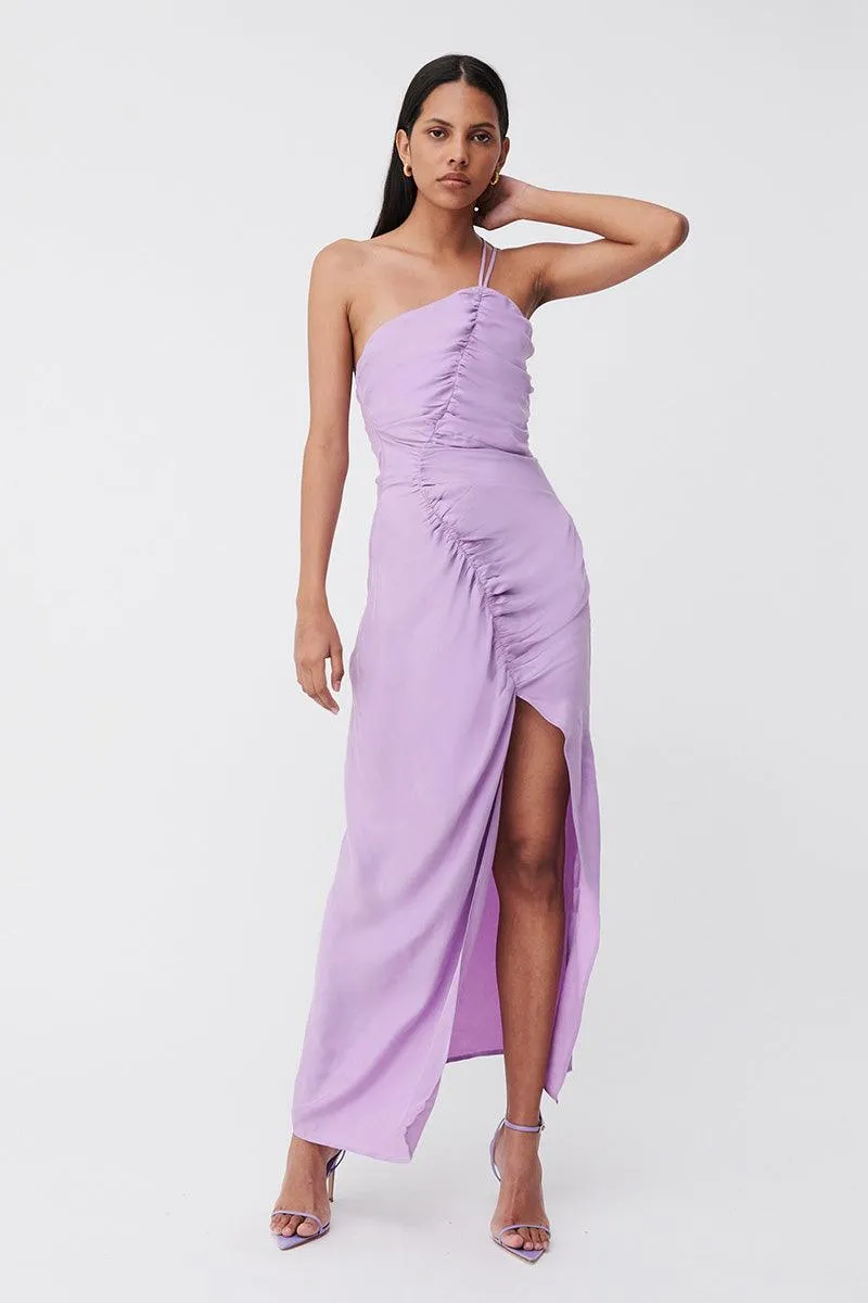 Andy Assymetric Ruched Slip Dress - Lavender