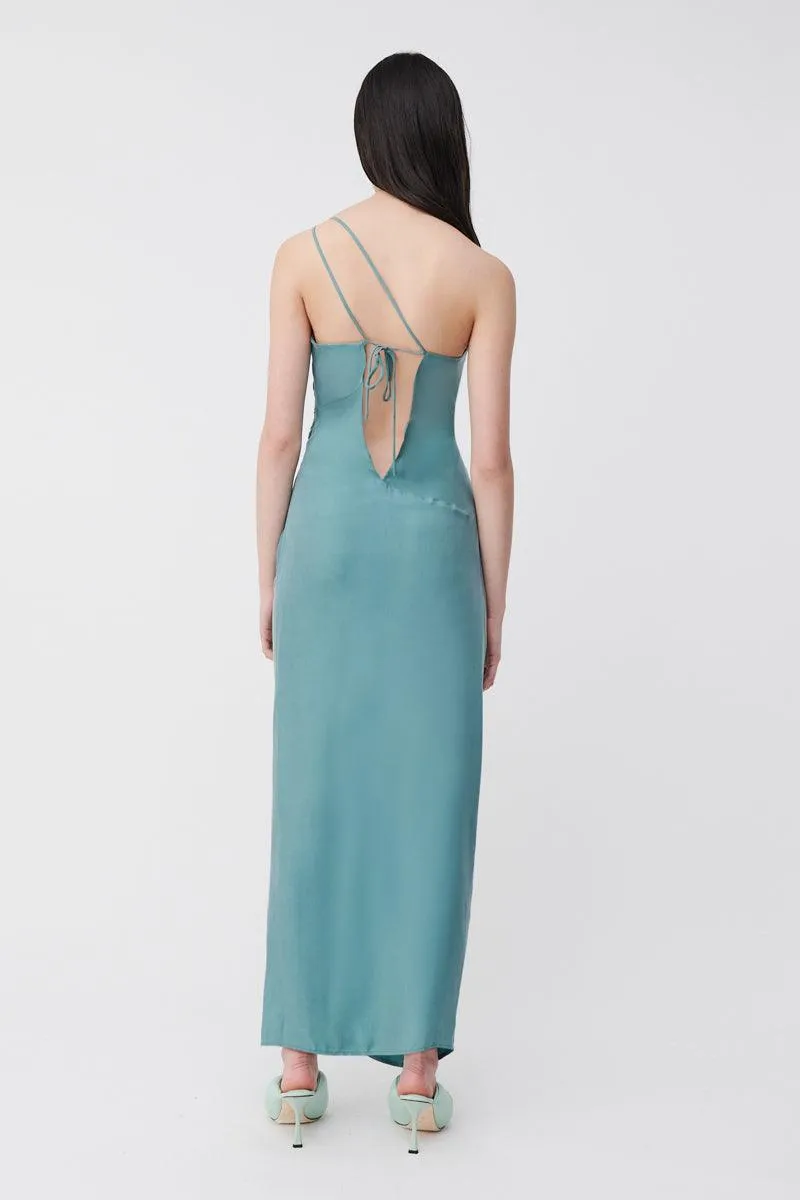 Andy Assymetric Ruched Slip Dress - Seafoam