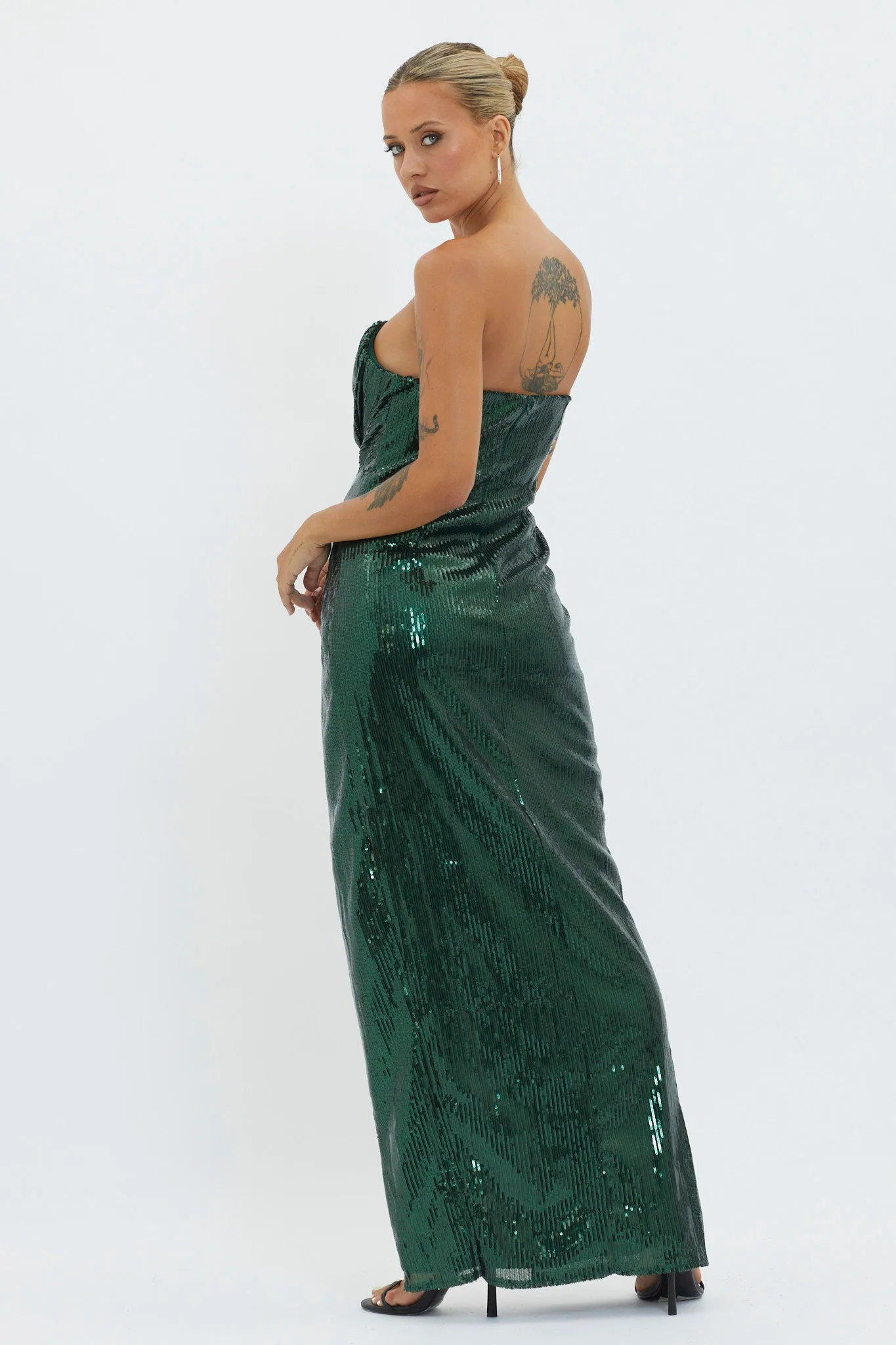 Angel Energy Strapless Sequin Maxi Dress Hunter Green