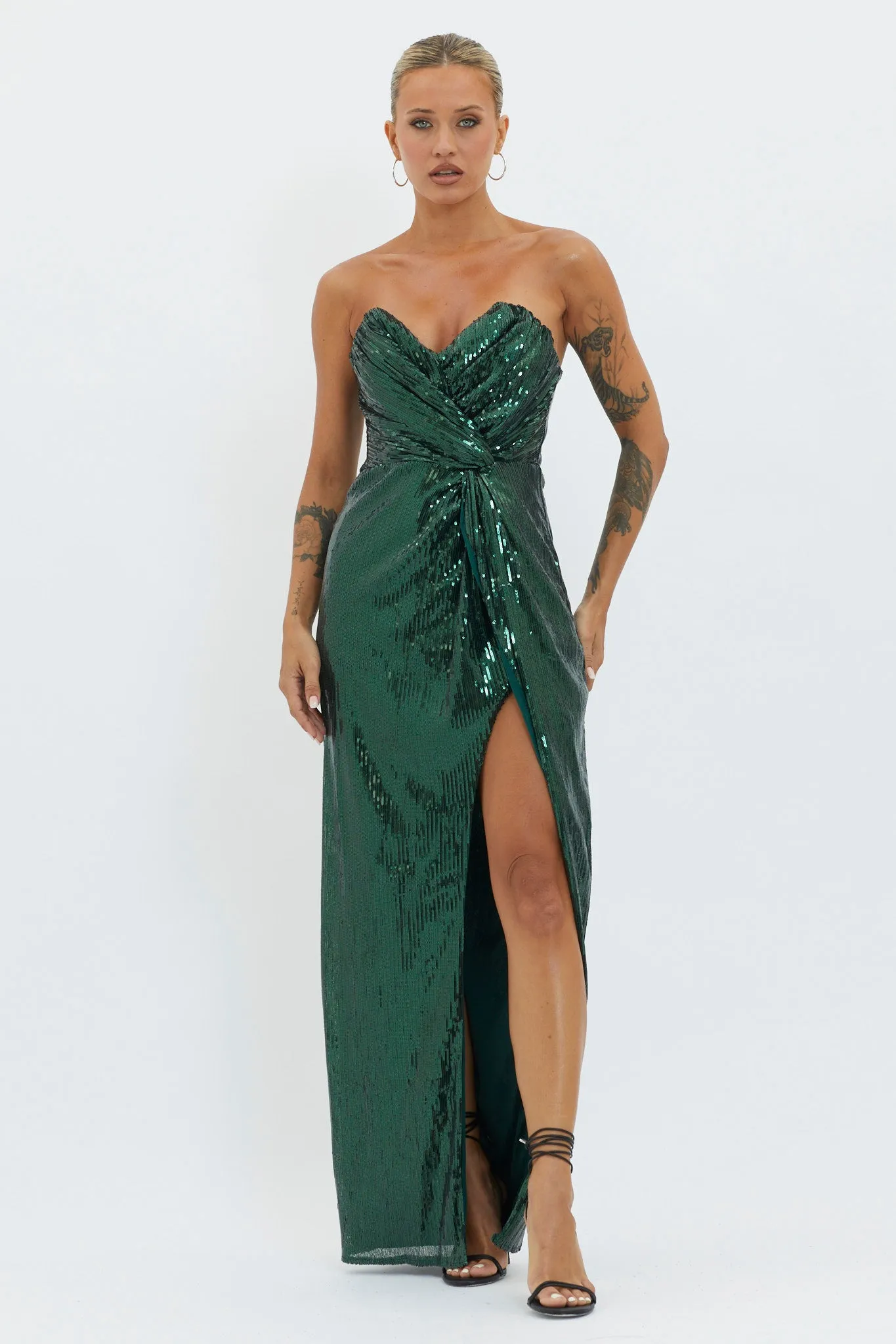 Angel Energy Strapless Sequin Maxi Dress Hunter Green