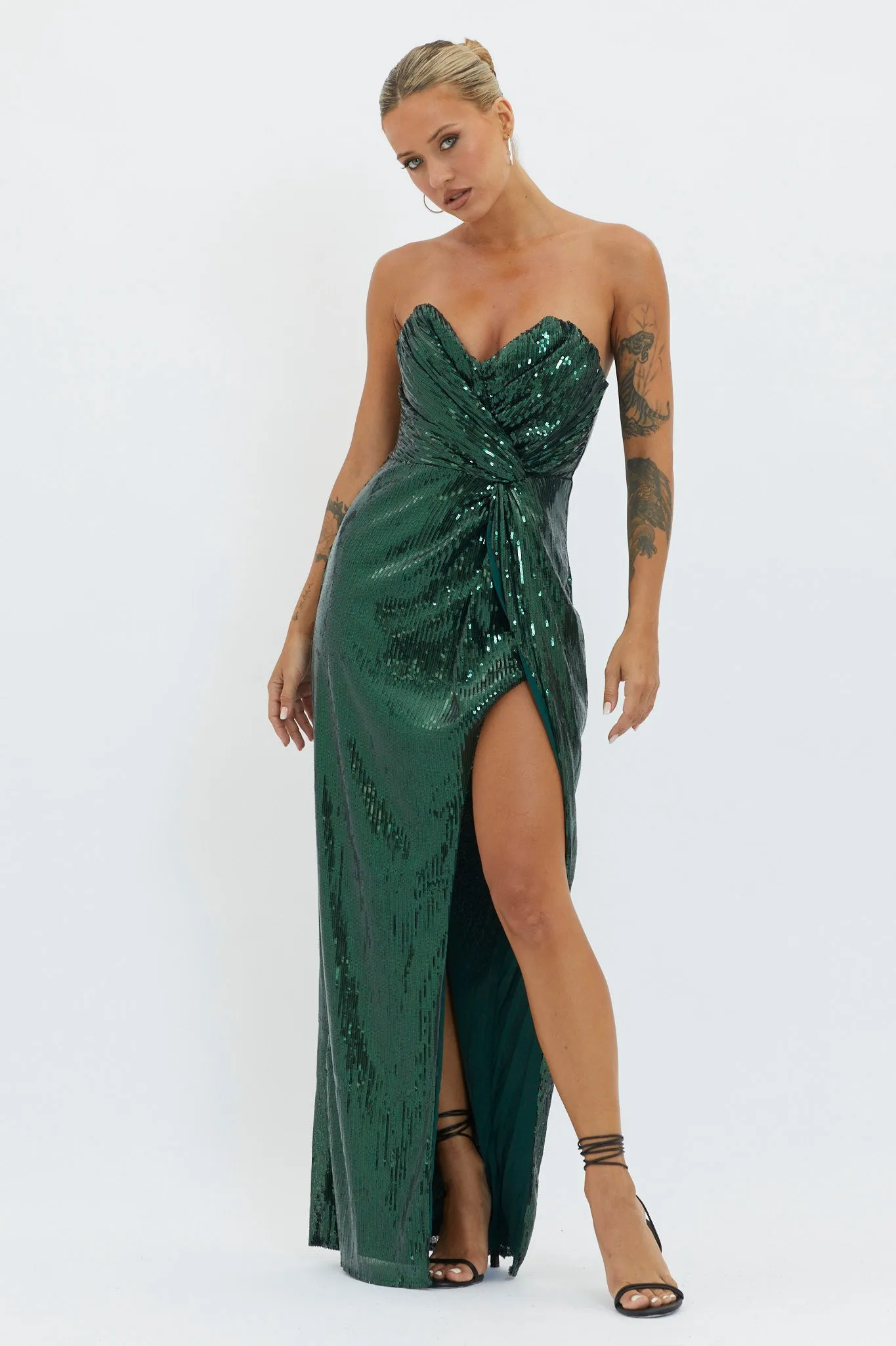 Angel Energy Strapless Sequin Maxi Dress Hunter Green