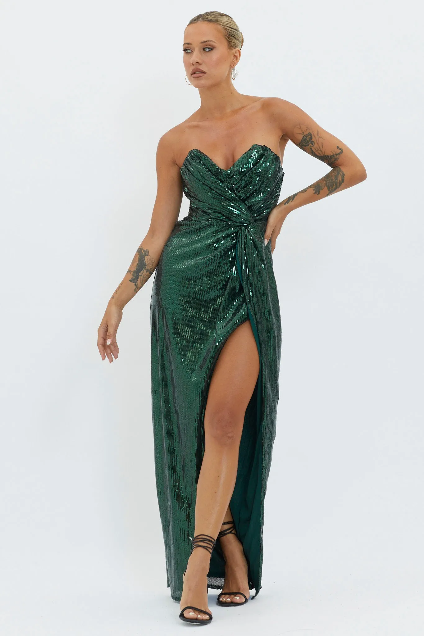 Angel Energy Strapless Sequin Maxi Dress Hunter Green