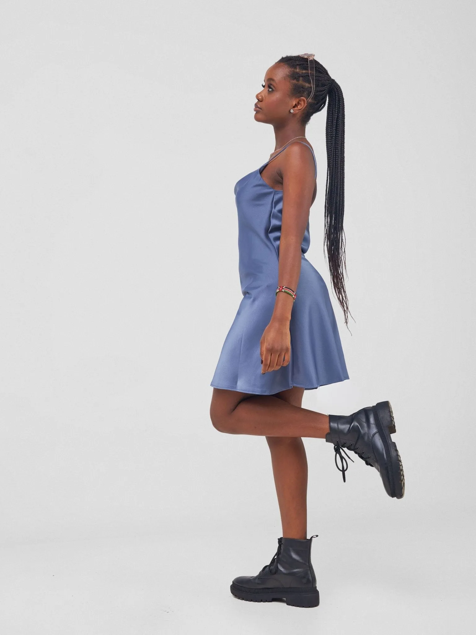 Anika Trisha Spaghetti Strap Satin Midi Dress - Slate Blue