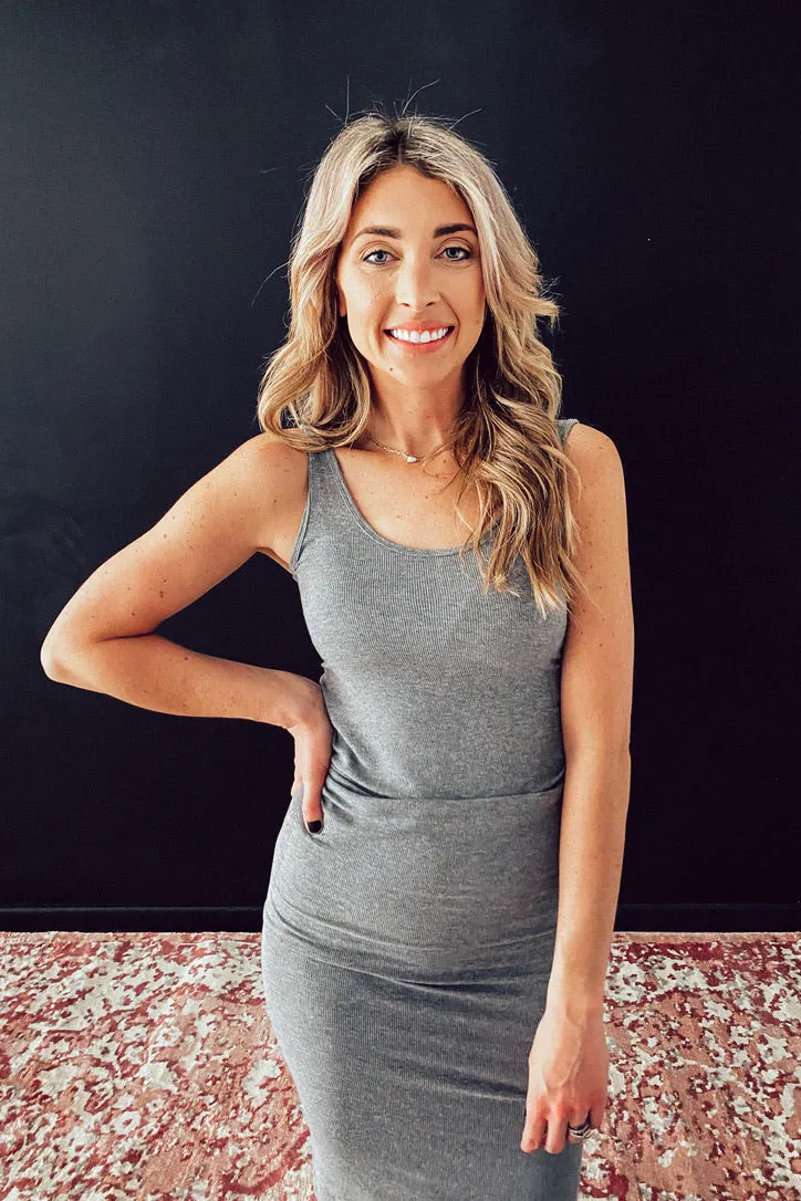 Anne Grey Ribbed Racerback Midi Dress | FINAL SALE