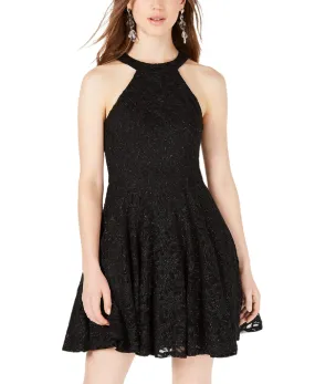 B Darlin Juniors' Sleeveless Glitter Lace Fit & Flare Dress,Black, 3/4