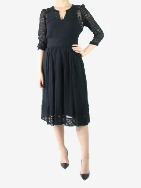 Black embroidered midi dress - size UK 8