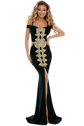 Black Front Slit Embroidered Gown