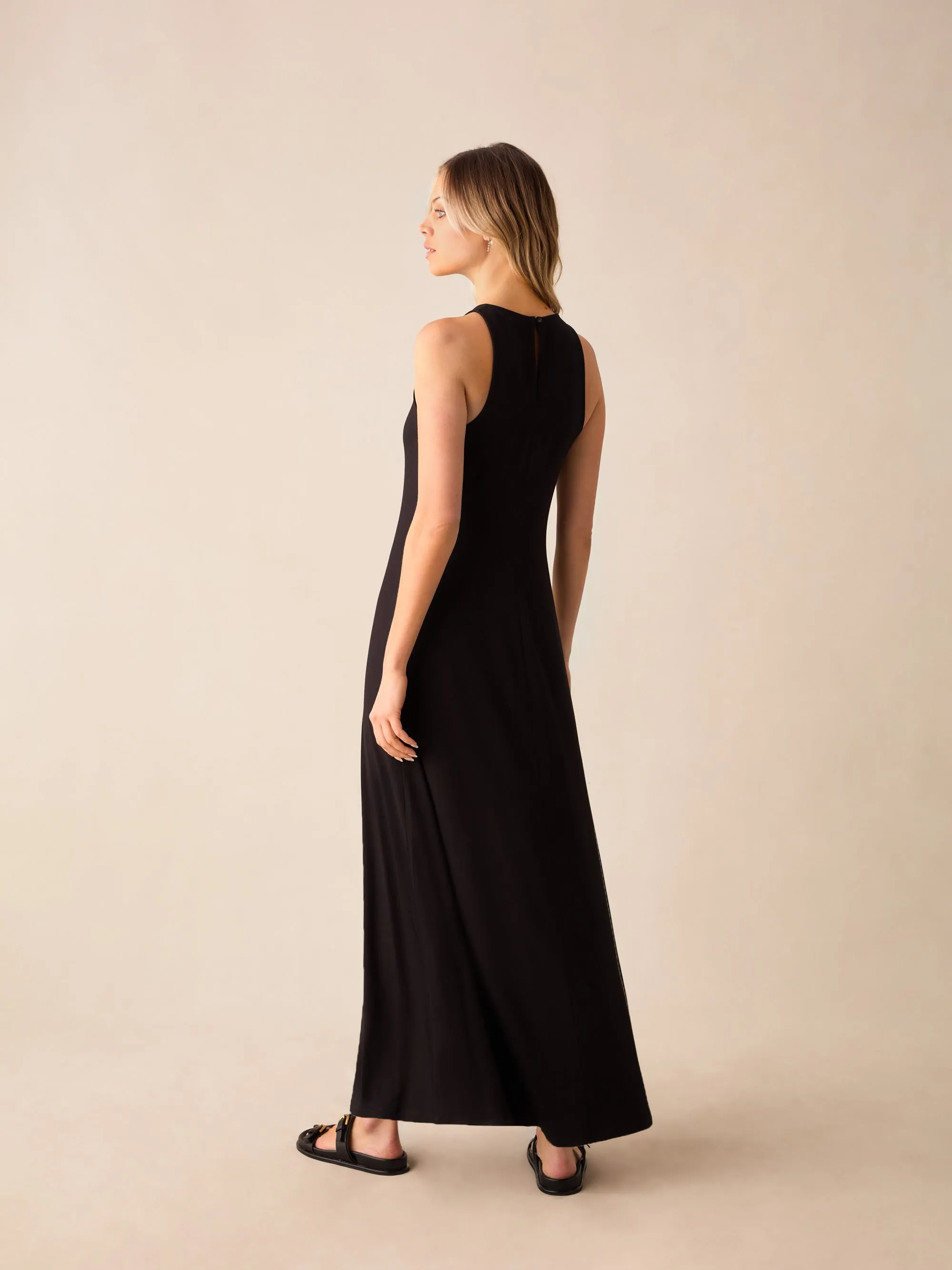 Black Jersey Racer Maxi Dress