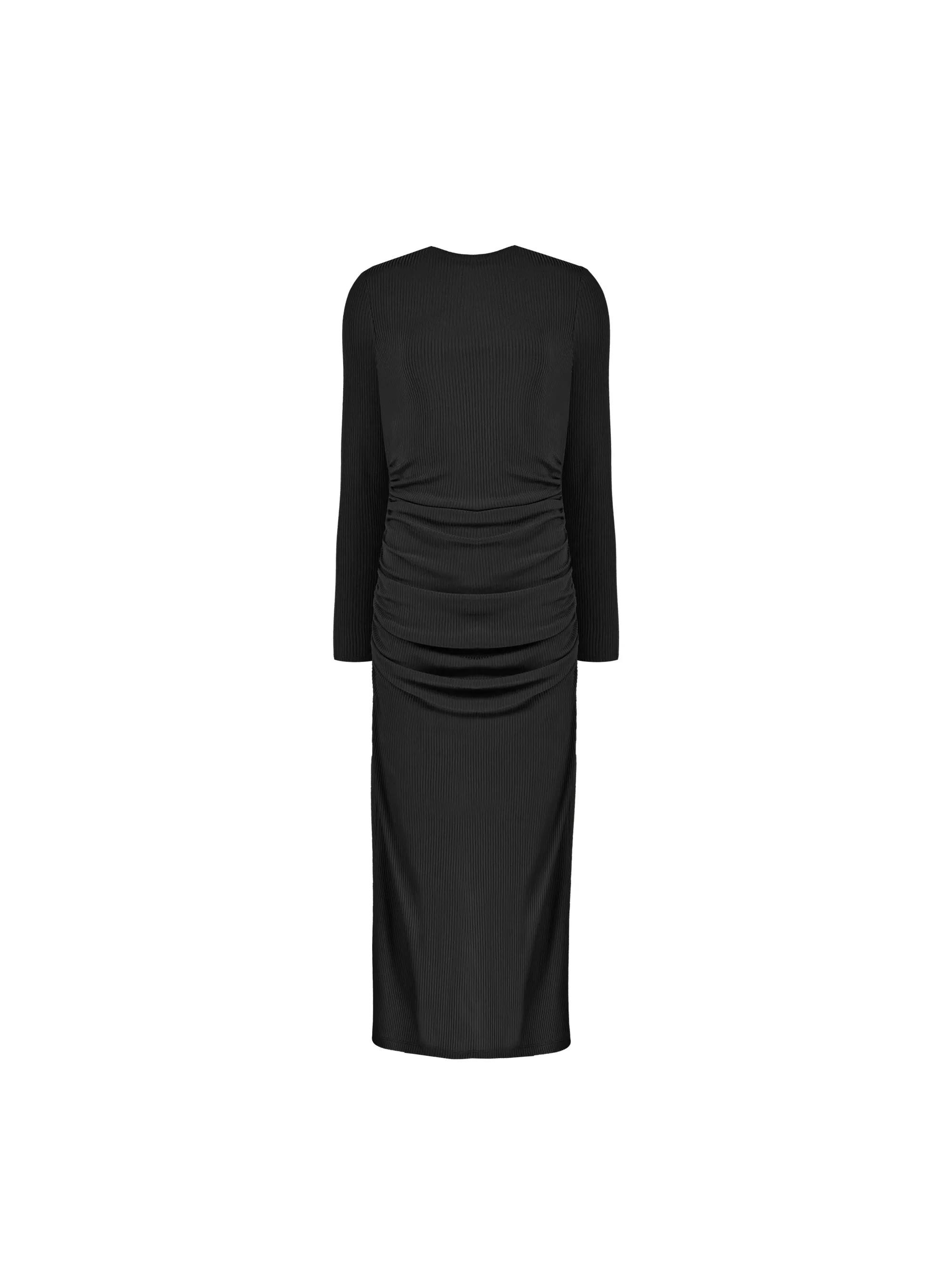 Black Ribbed Jersey Gathered Dress