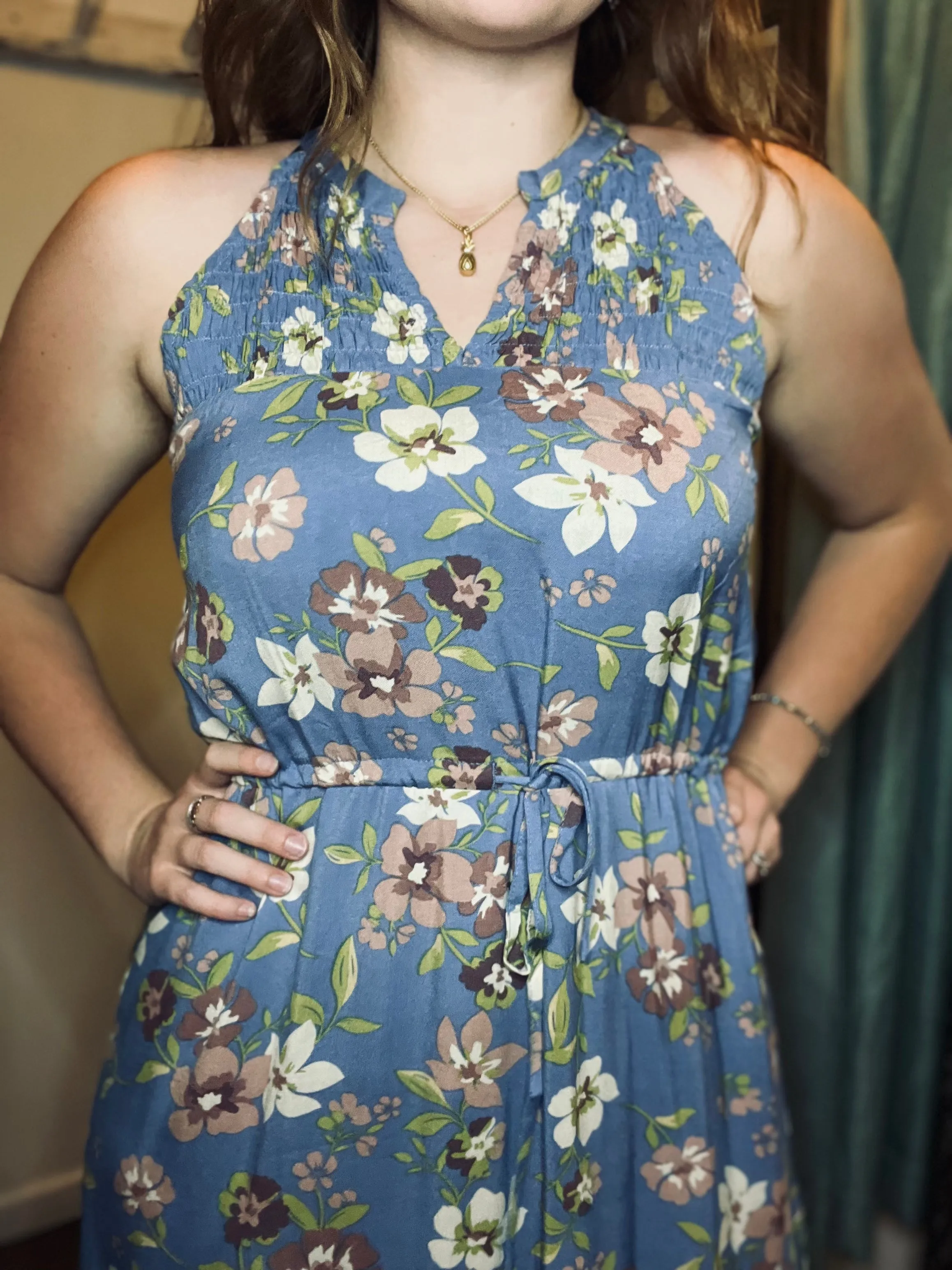 Blue Floral Midi Dress