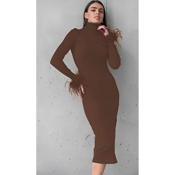 Bodycon Feather Sleeve Dress