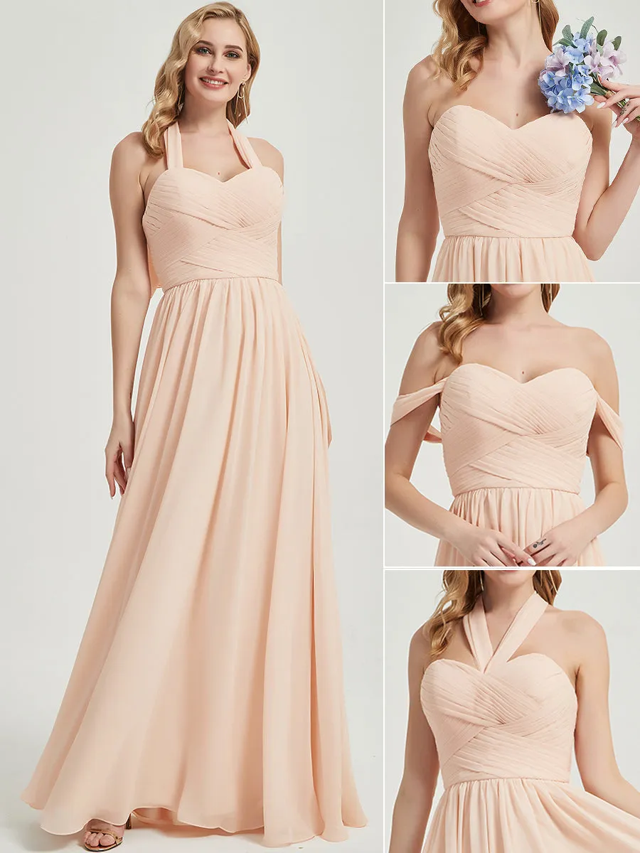 Burnt Orange Pleated Convertible Maxi Chiffon Bridesmaid Dress