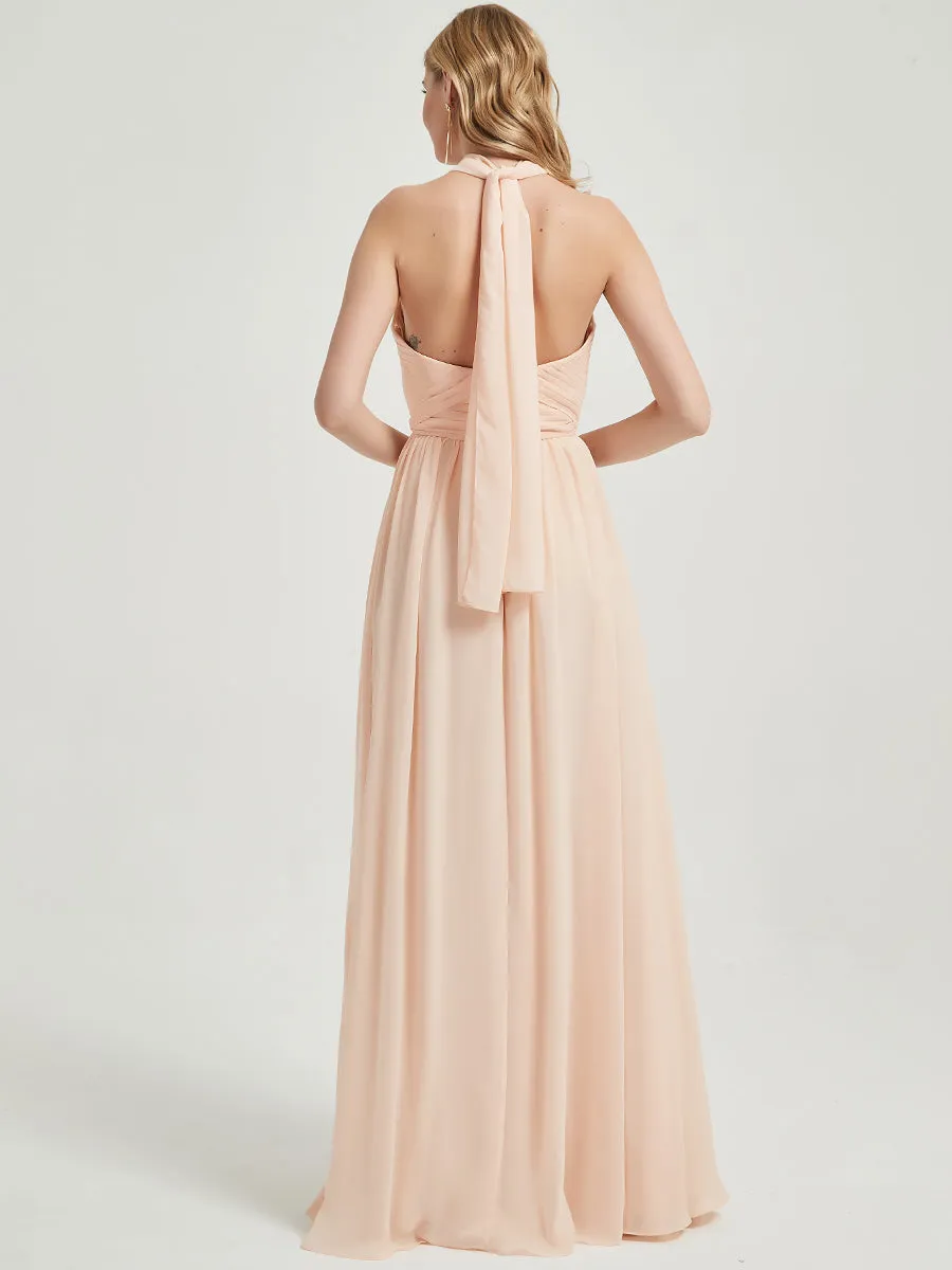 Burnt Orange Pleated Convertible Maxi Chiffon Bridesmaid Dress