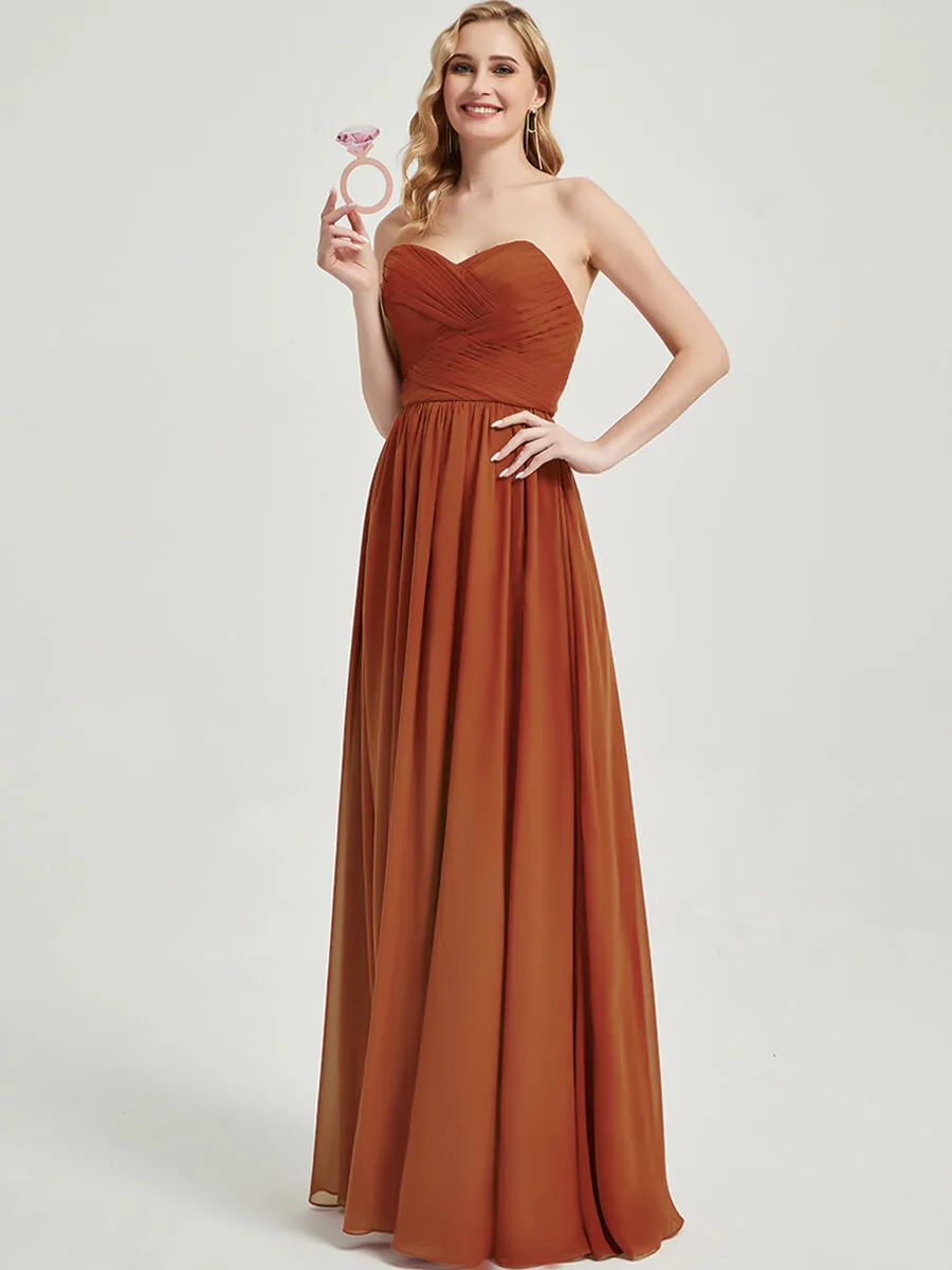 Burnt Orange Pleated Convertible Maxi Chiffon Bridesmaid Dress