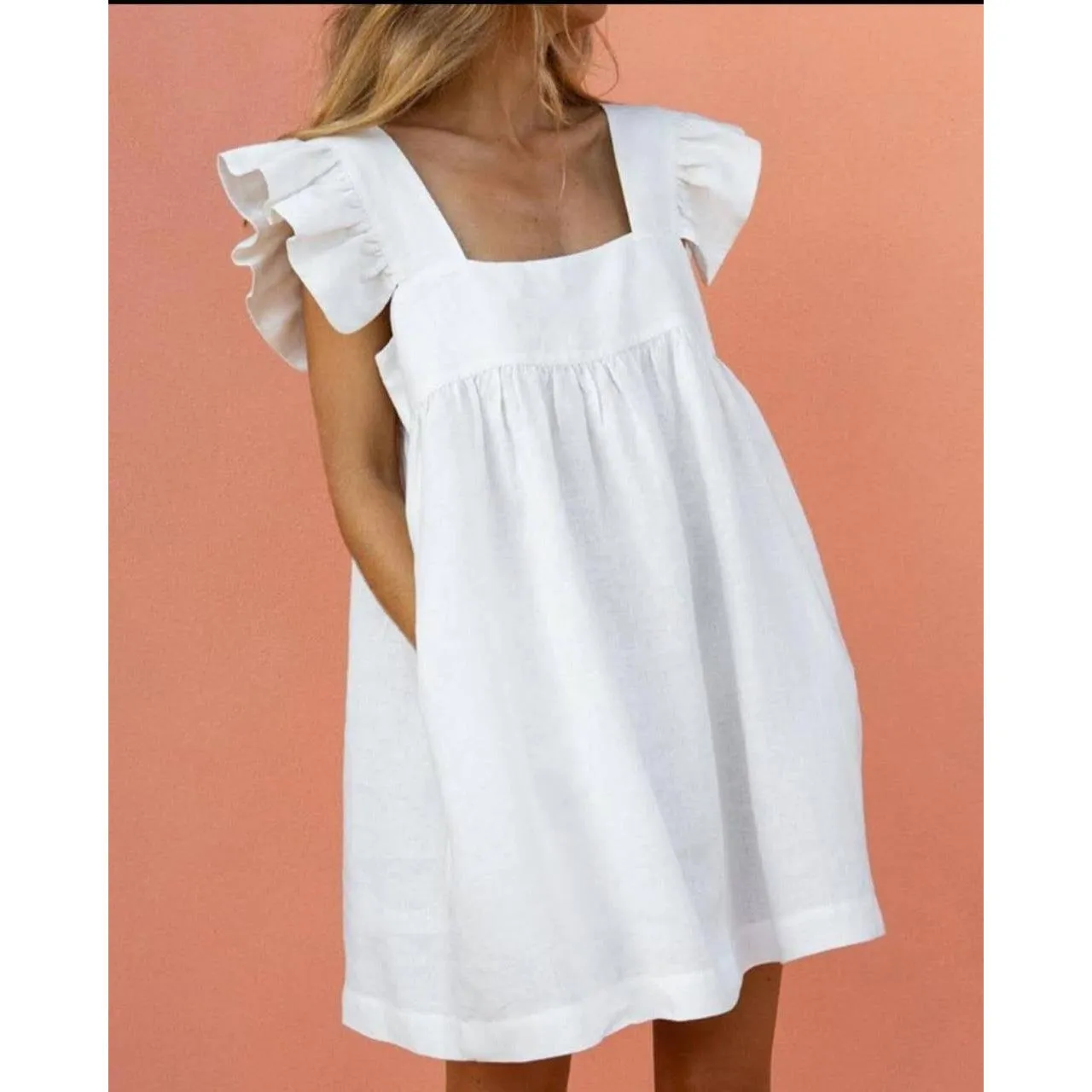 Butterfly Sleeve Square Neck Mini Dress