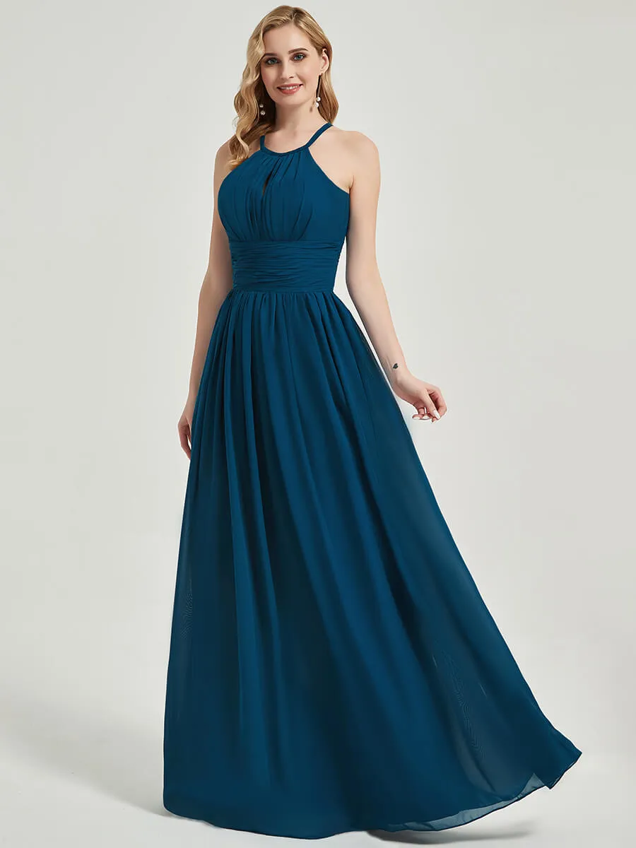 Cabernet Pleated Halter Neck Sleeveless Chiffon Maxi Bridesmaid Dress