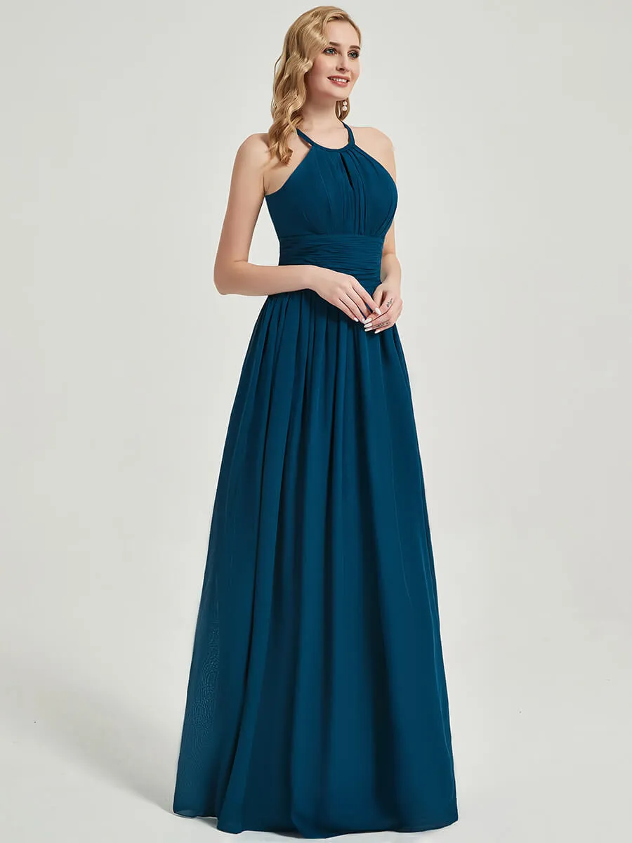 Cabernet Pleated Halter Neck Sleeveless Chiffon Maxi Bridesmaid Dress