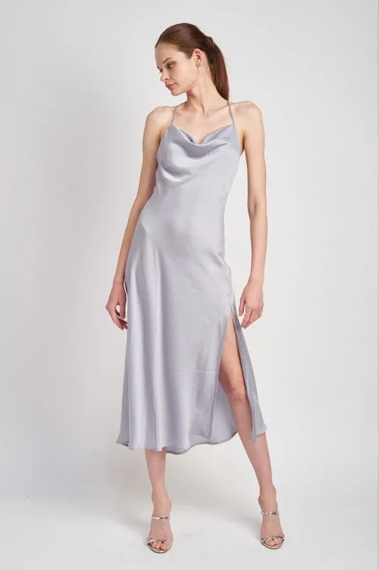 Sure! Heres an optimized title with modifiers for the product:

Elegant Can Love ME Satin Cowl Neck Slip Midi Dress for Women - Chic Evening Wear