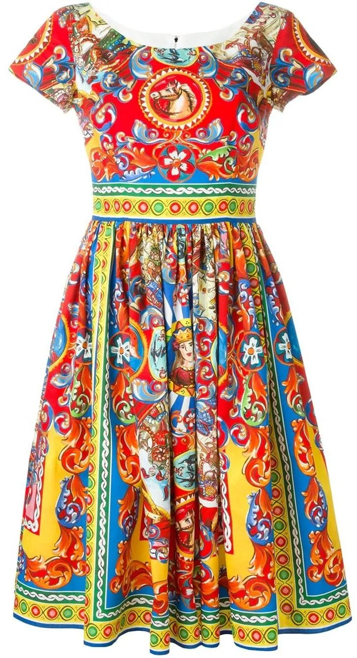 'Carretto' Print Cap-Sleeve Dress