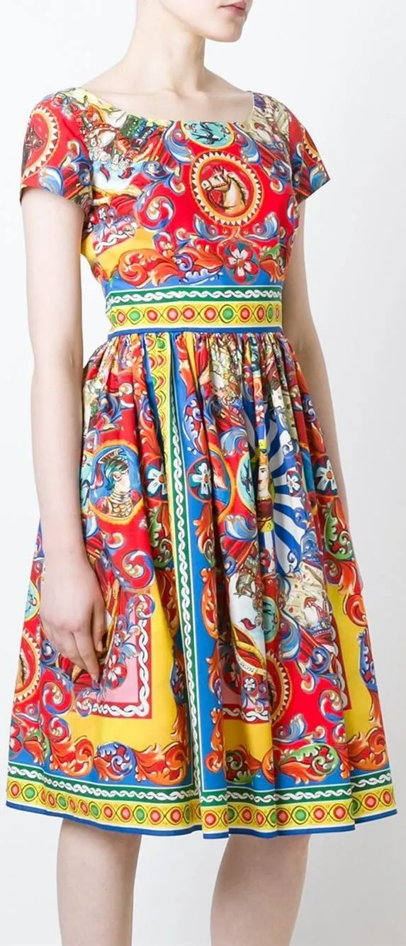 'Carretto' Print Cap-Sleeve Dress