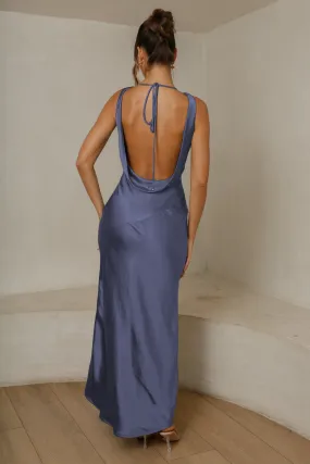 Navy Cassandra Maxi Dress with Open Back - Elegant Evening Wear