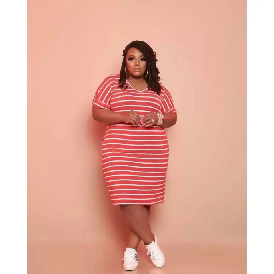 Casual Plus Size Stripe Print Dress