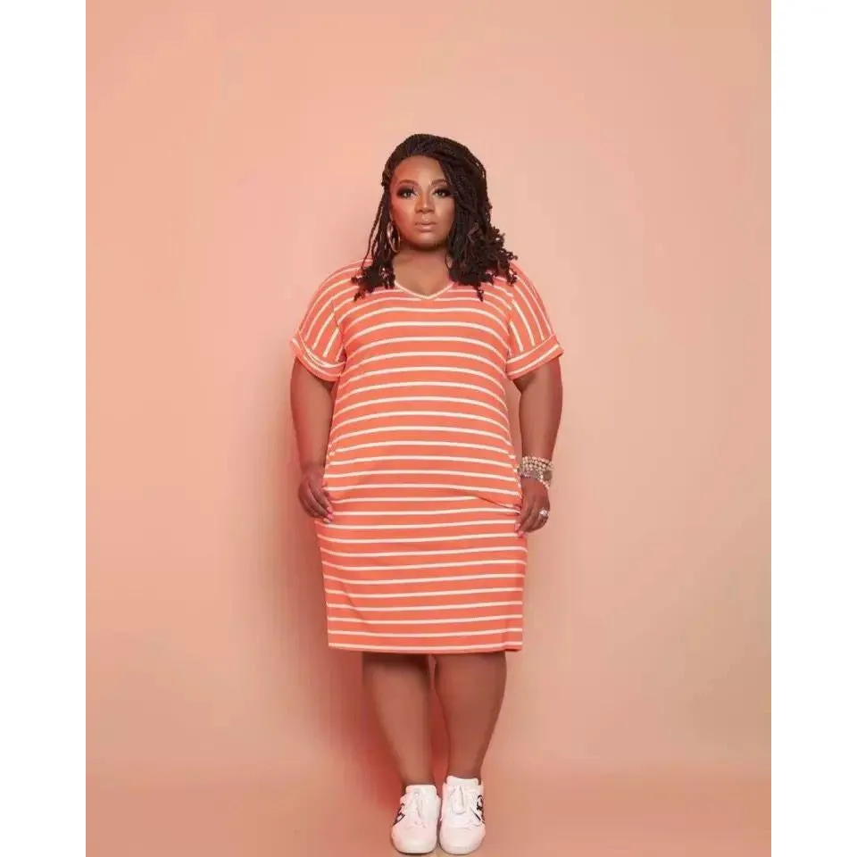 Casual Plus Size Stripe Print Dress