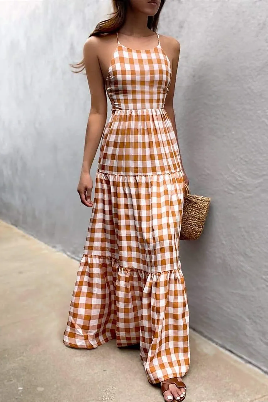 Chelsea Maxi Dress - Tan Check