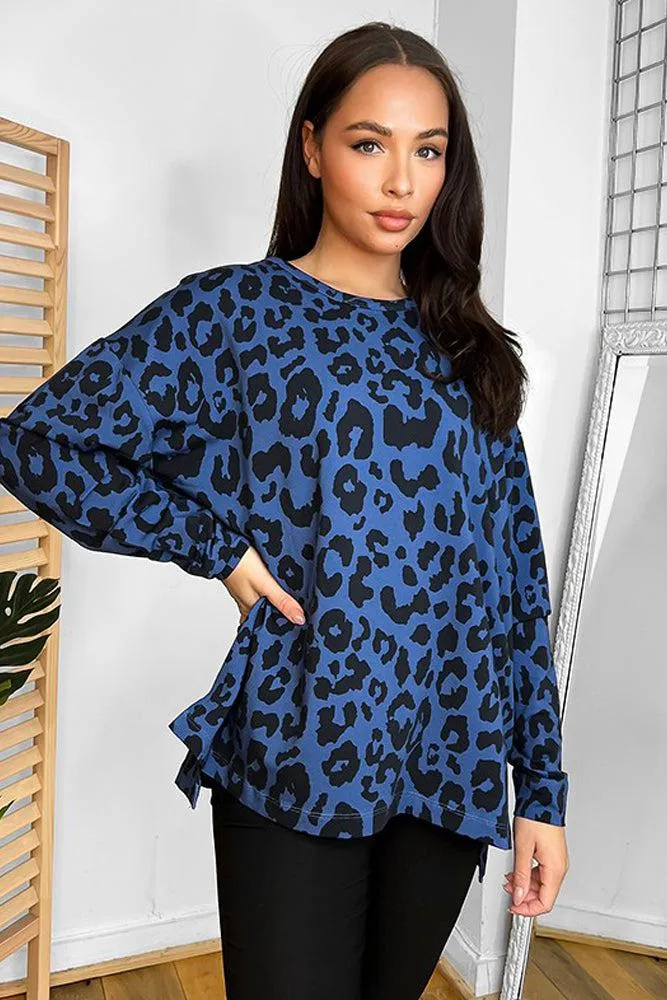 Cotton Blend Leopard Lazy Fit Sweatshirt