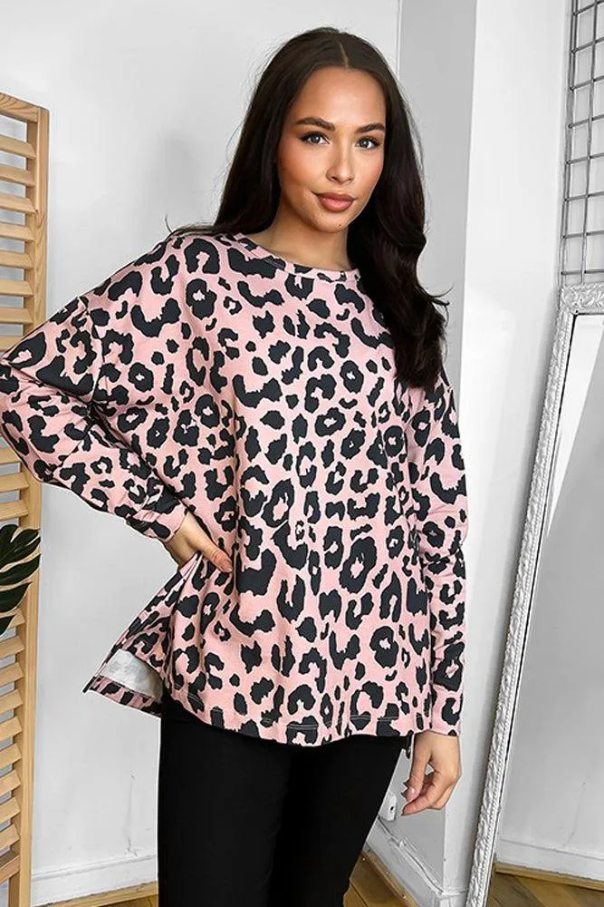 Cotton Blend Leopard Lazy Fit Sweatshirt