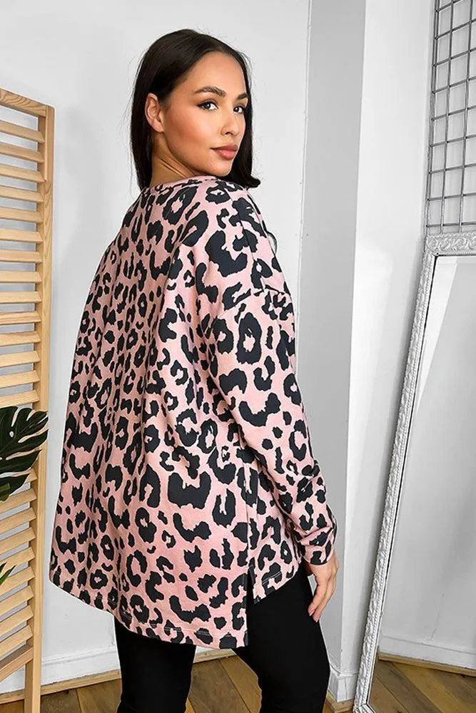 Cotton Blend Leopard Lazy Fit Sweatshirt