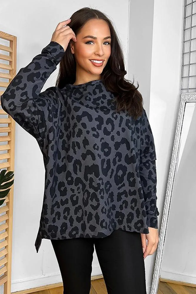 Cotton Blend Leopard Lazy Fit Sweatshirt