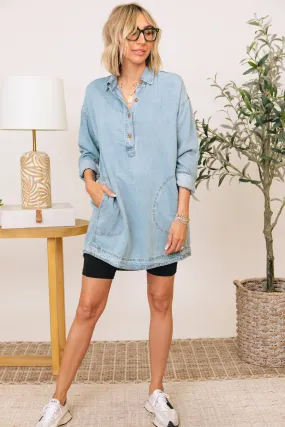 Denim Mini Shirt Dress (S-L)