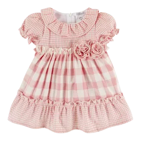 Deolinda Girls Pink Gingham Rose Dress