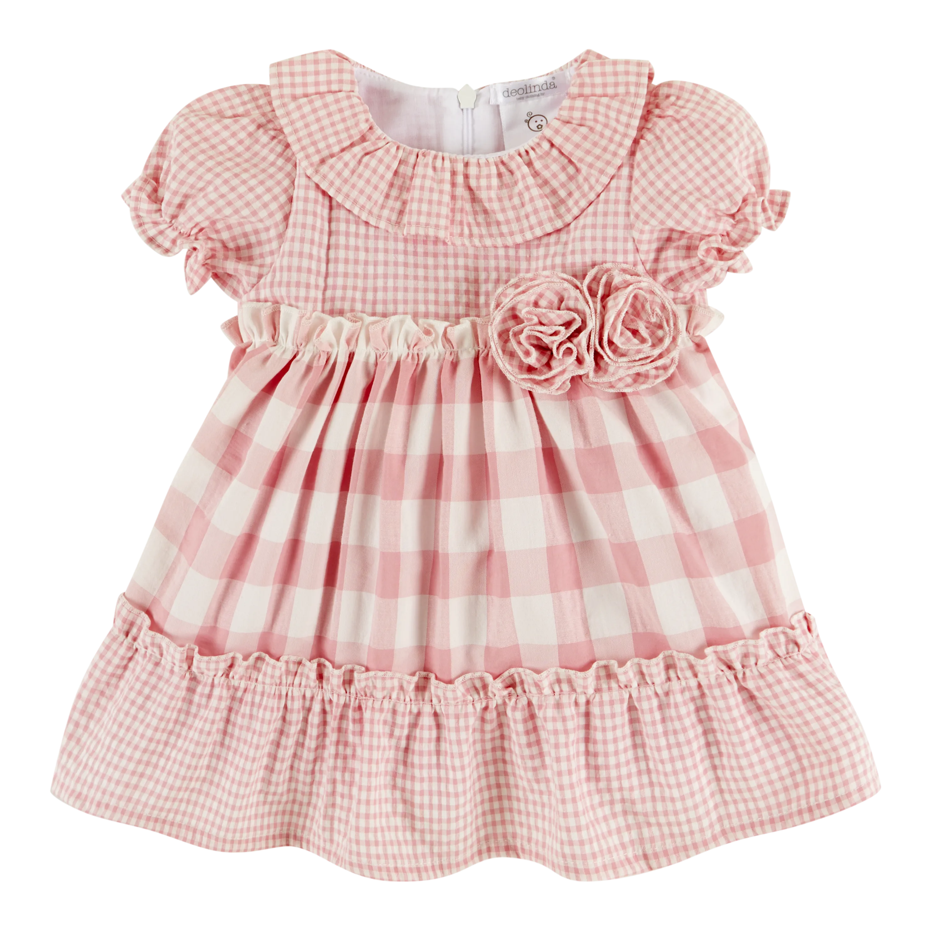 Deolinda Girls Pink Gingham Rose Dress