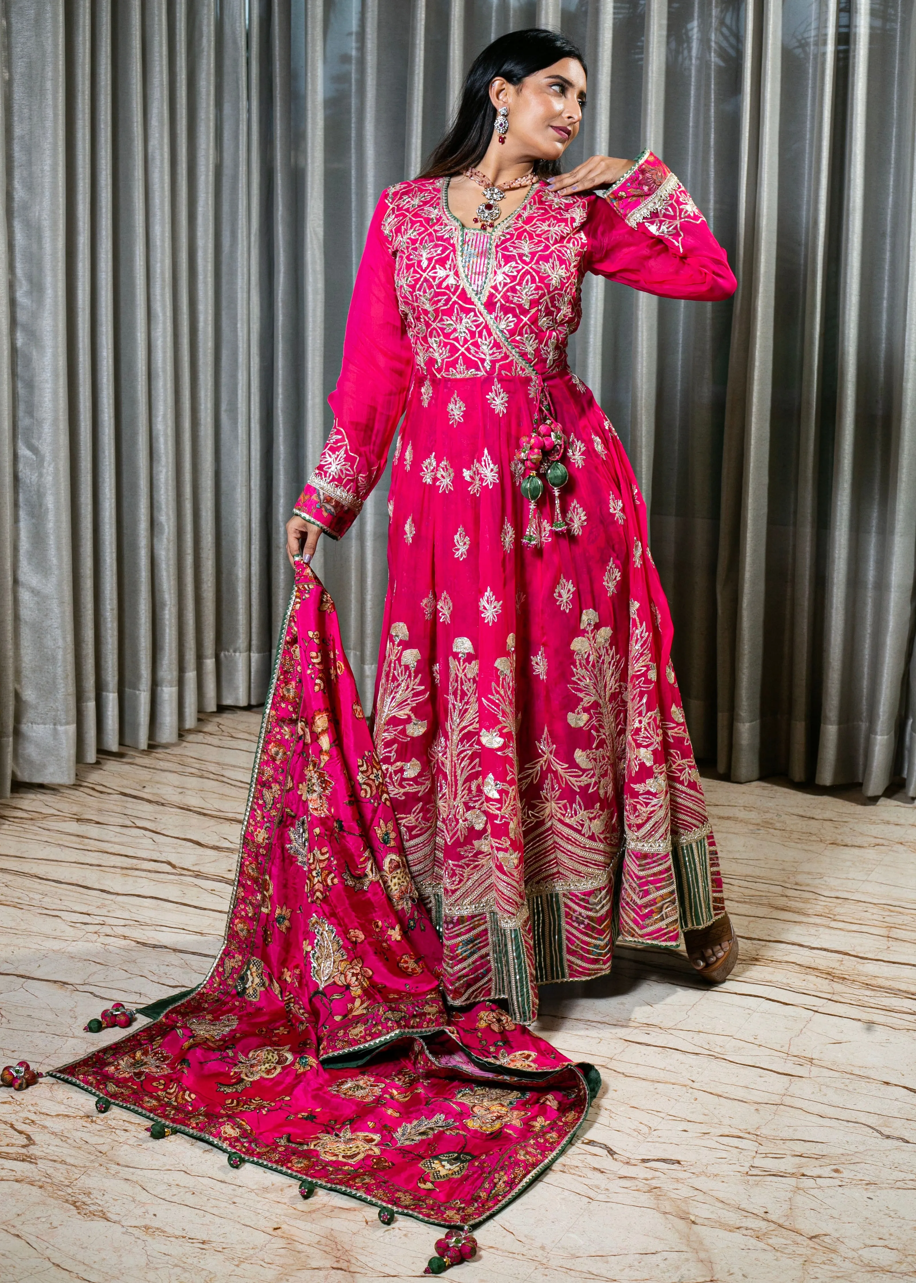 Designer Organza Anarkali Dress with Gota Work