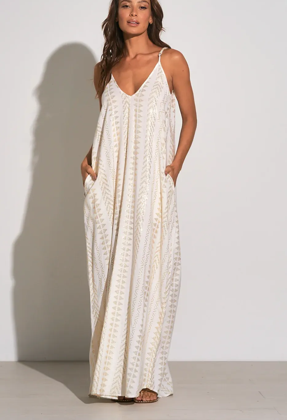 Elan Gold Arrow Print Cleo Maxi Dress