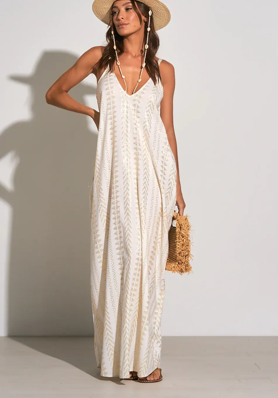 Elan Gold Arrow Print Cleo Maxi Dress