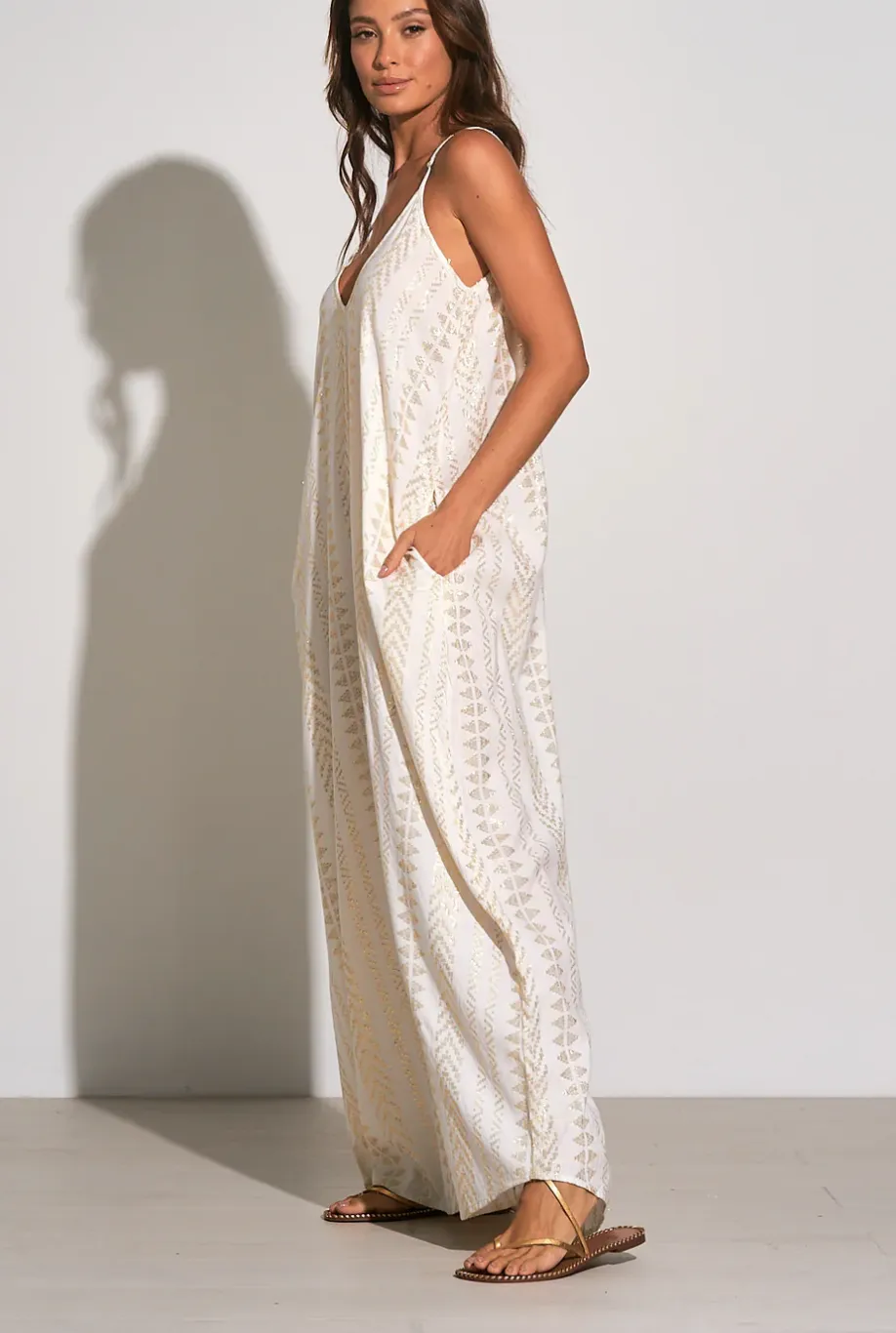 Elan Gold Arrow Print Cleo Maxi Dress