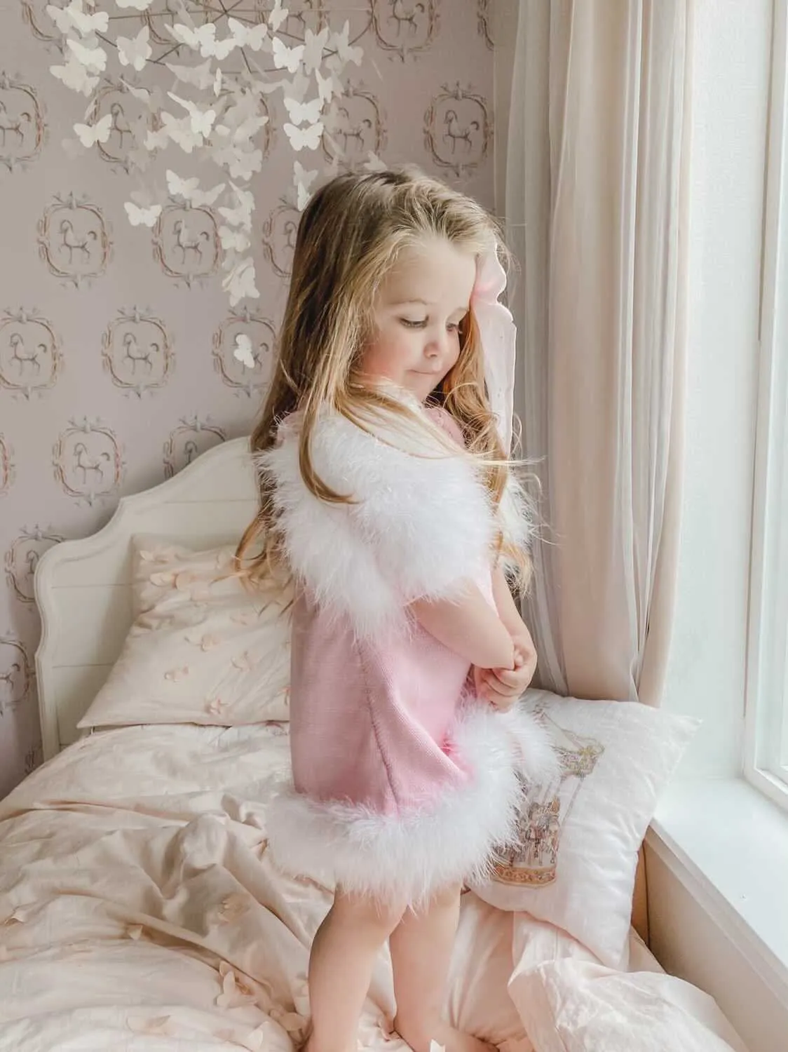 Ella Knit Pink Feather Dress