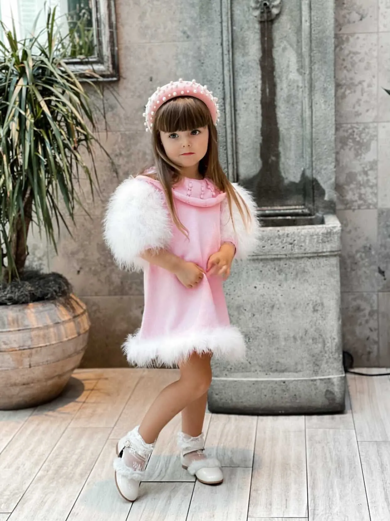 Ella Knit Pink Feather Dress