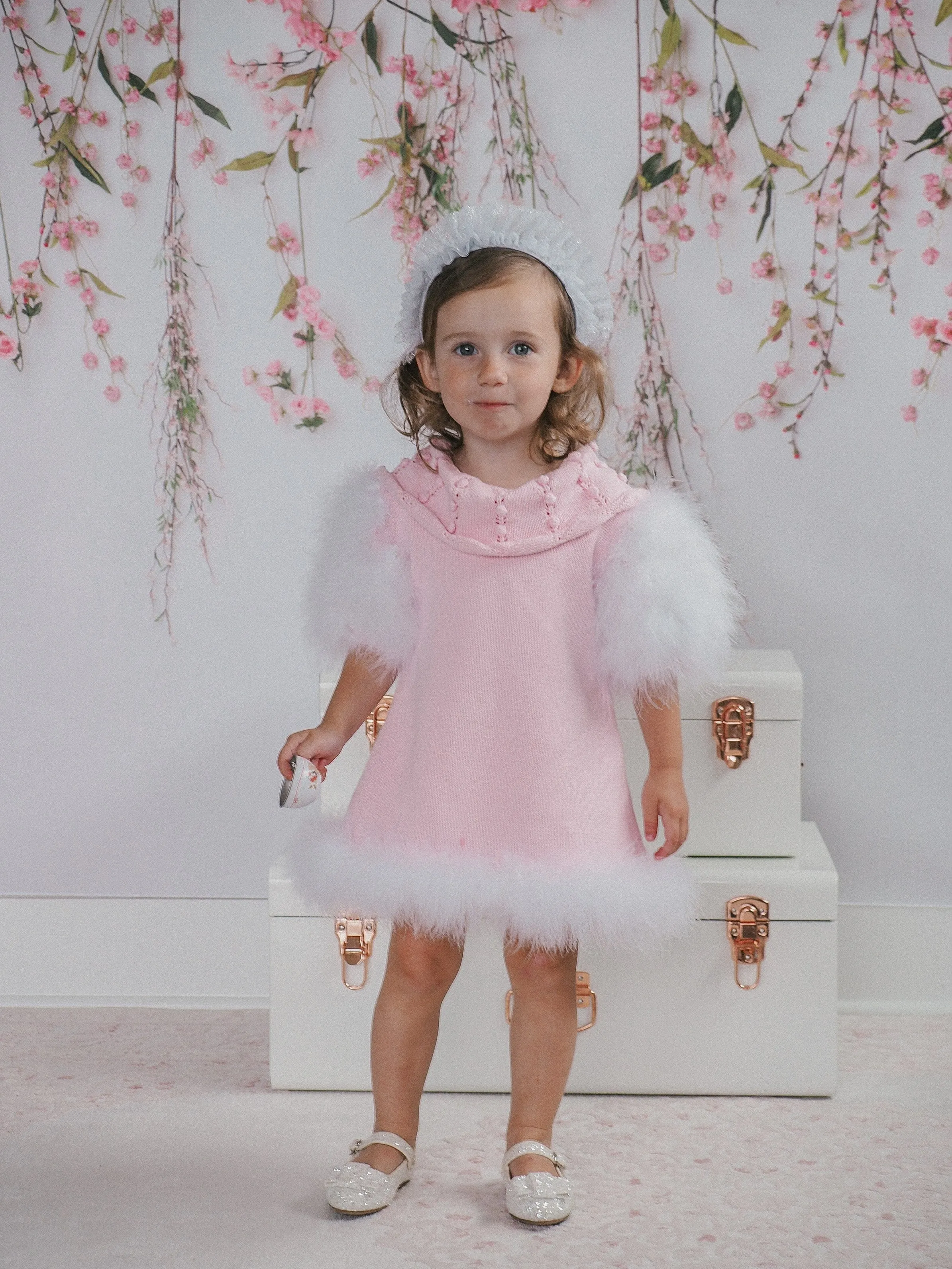 Ella Knit Pink Feather Dress