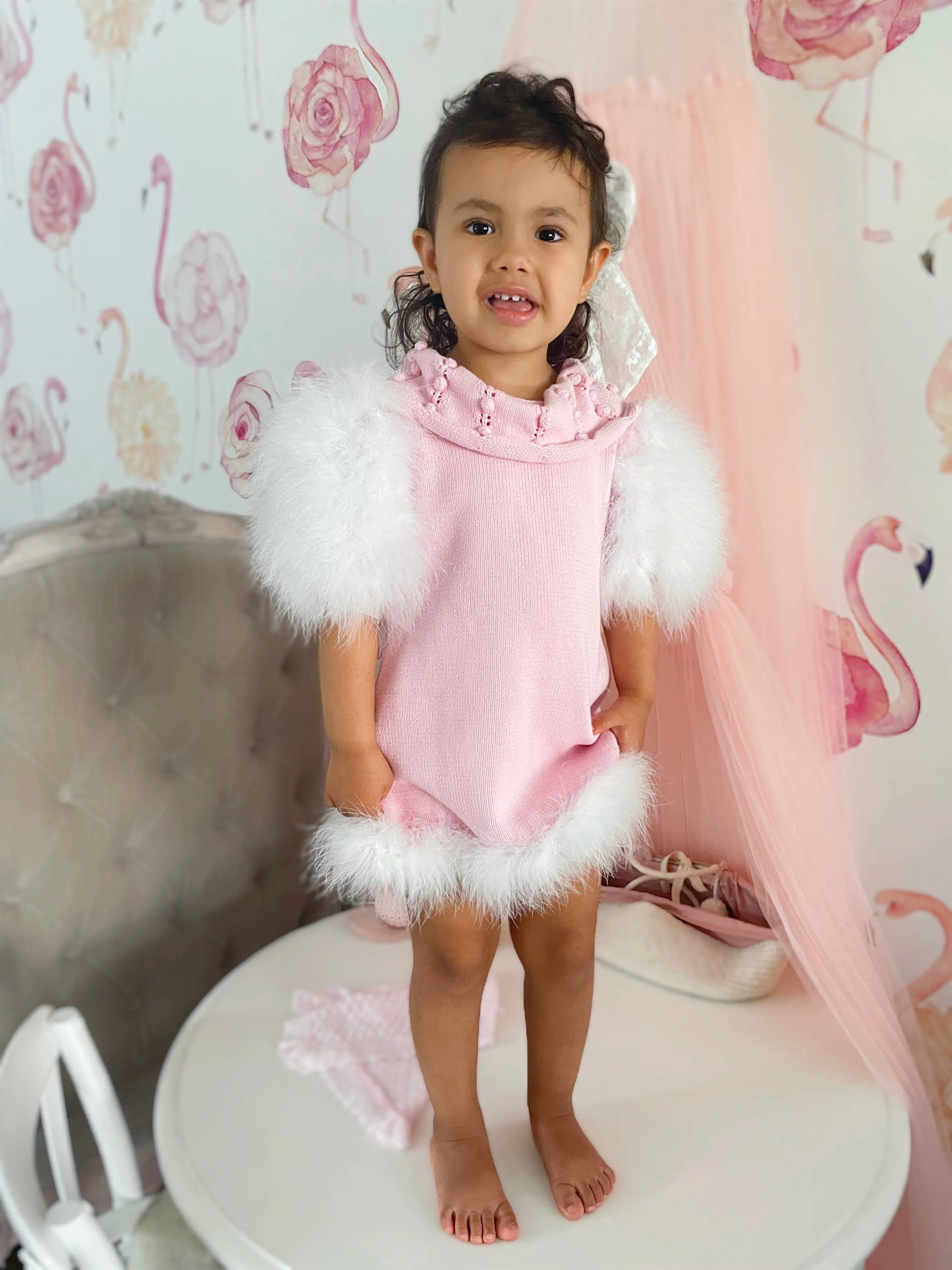 Ella Knit Pink Feather Dress