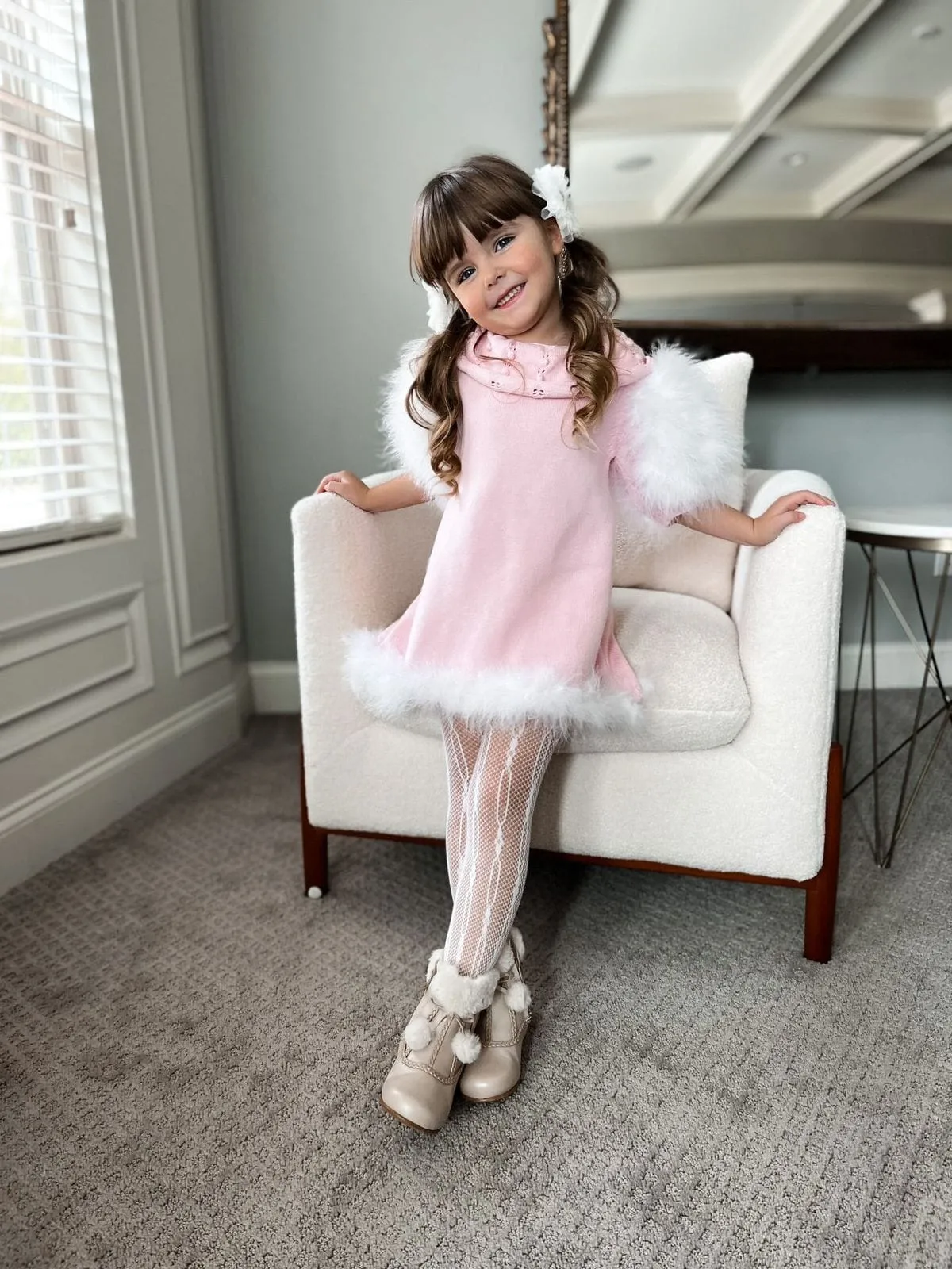 Ella Knit Pink Feather Dress