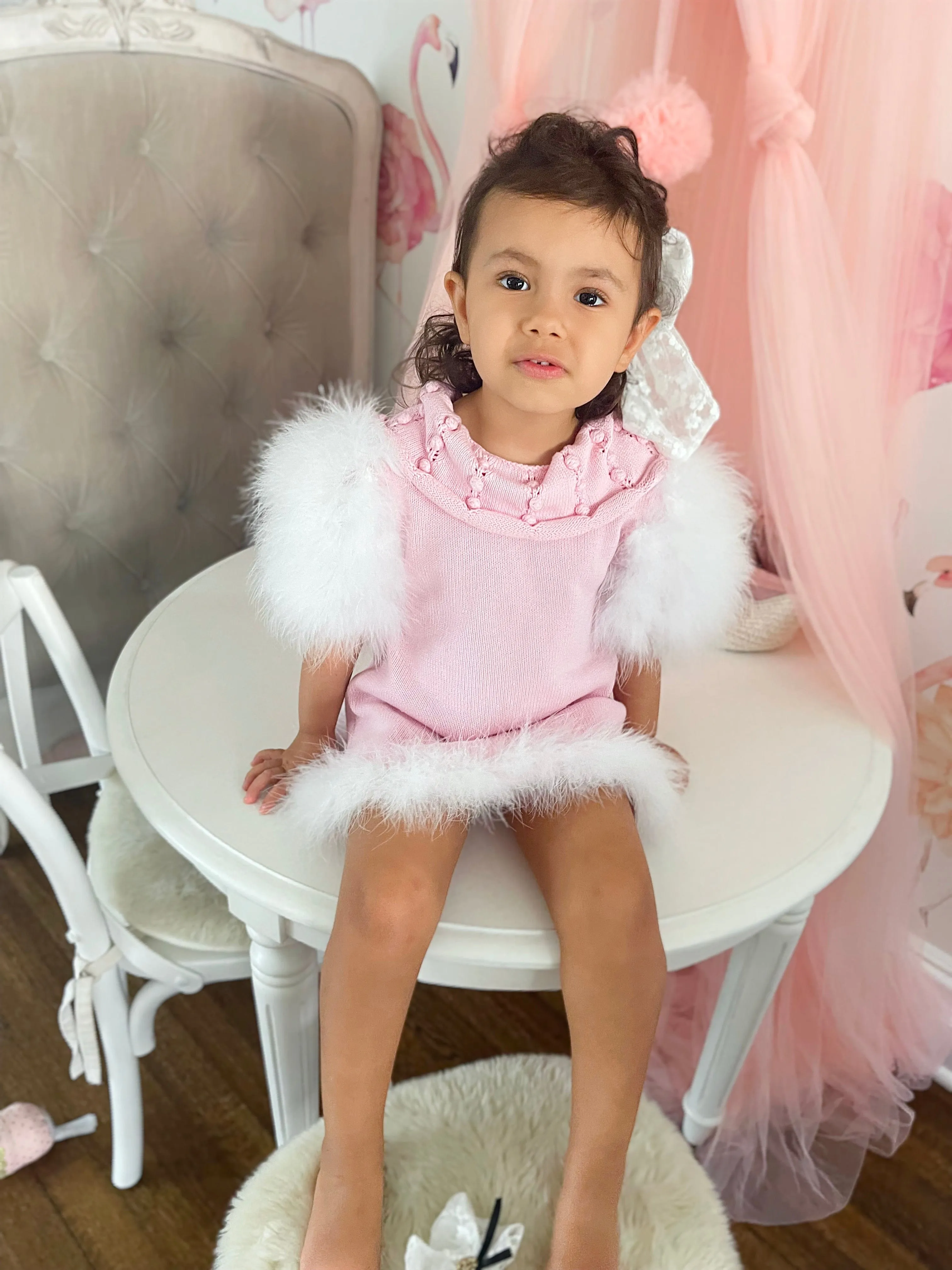 Ella Knit Pink Feather Dress